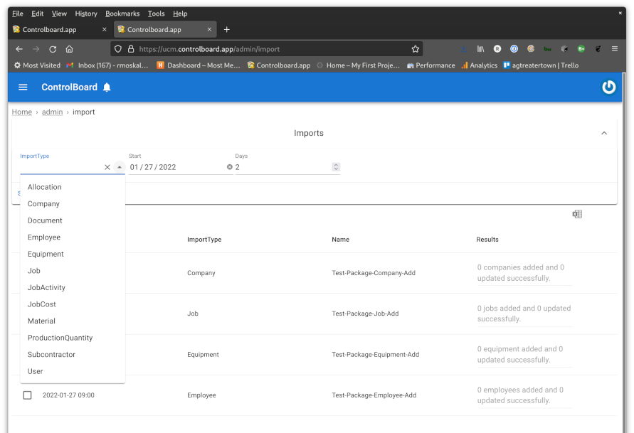 Data import in ControlBoard